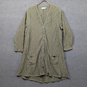 Habitat Crush Tunic Dress Womens XL Crinkle Lagenlook Cardigan Duster Moss Boho